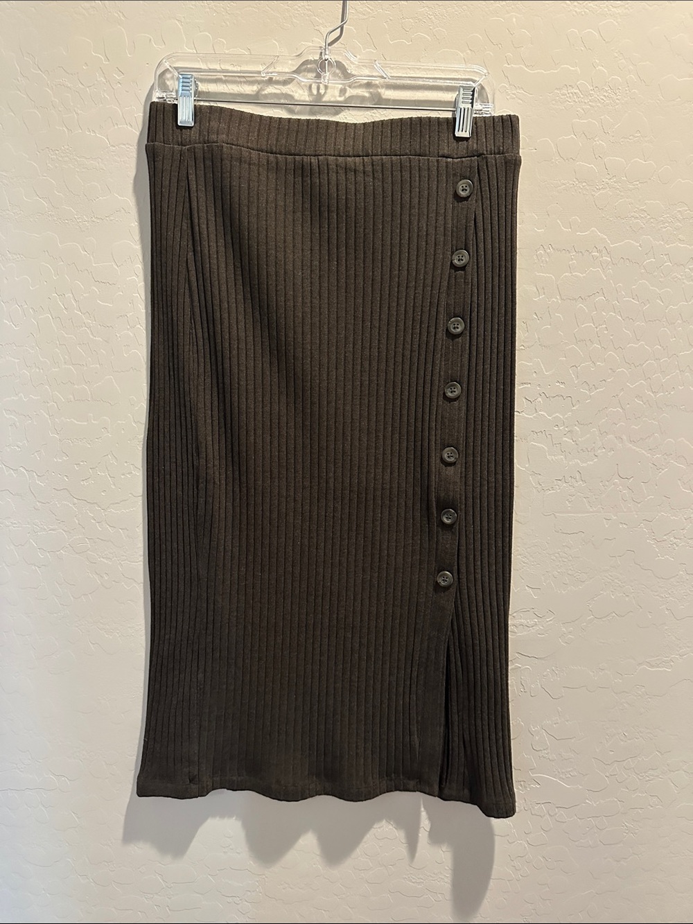 Ribbed Button-Front Midi pencil Skirt - Brown size 8-10